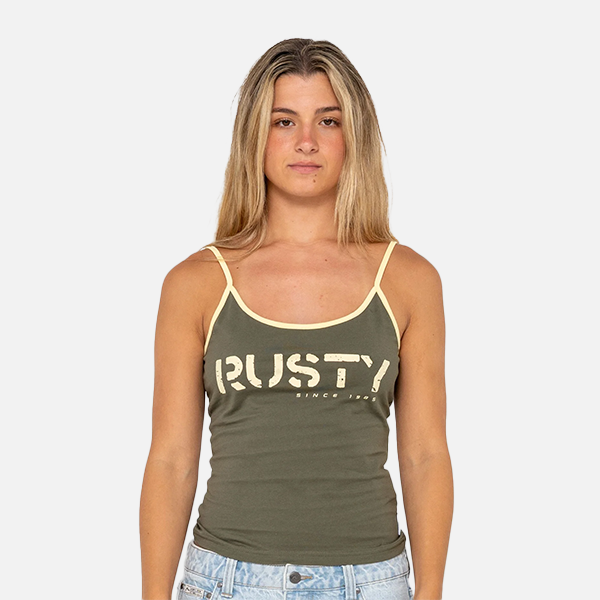 Rusty Tank Girl Contrast Singlet - Khaki