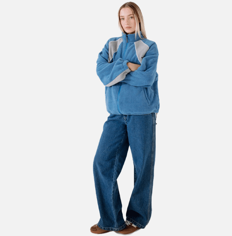 Rusty Two Tides Zip Through Sherpa Fleece - Blue/Grey