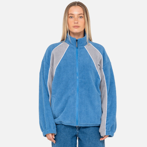 Rusty Two Tides Zip Through Sherpa Fleece - Blue/Grey
