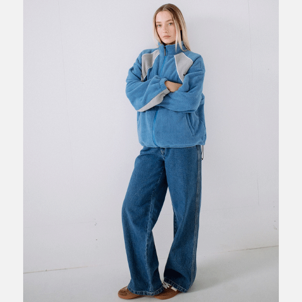 Rusty Two Tides Zip Through Sherpa Fleece - Blue/Grey