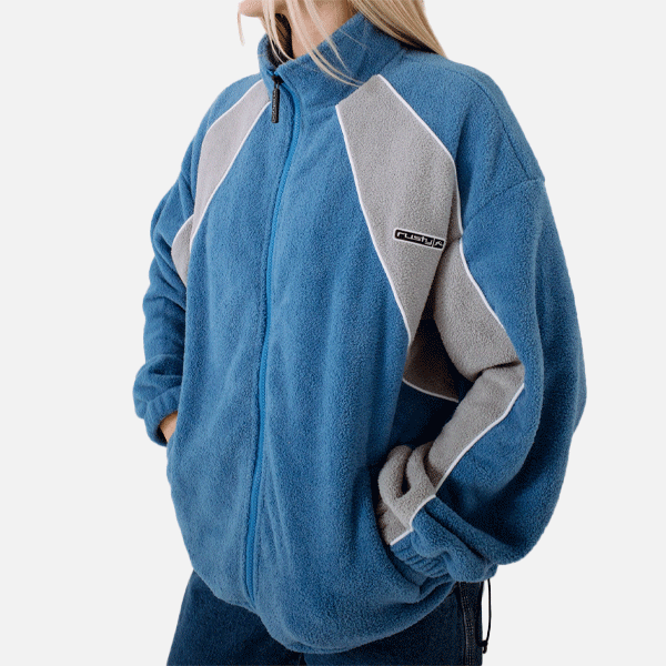 Rusty Two Tides Zip Through Sherpa Fleece - Blue/Grey