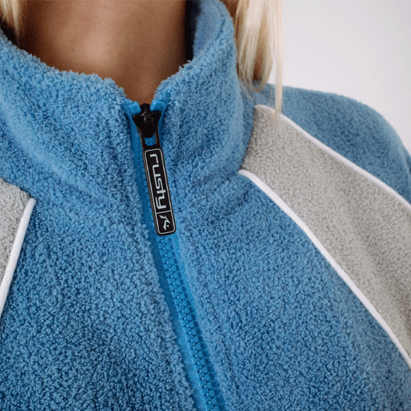 Rusty Two Tides Zip Through Sherpa Fleece - Blue/Grey