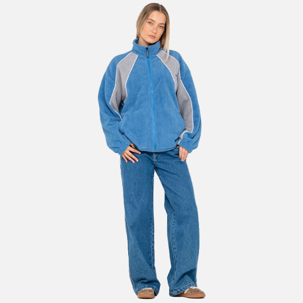 Rusty Two Tides Zip Through Sherpa Fleece - Blue/Grey