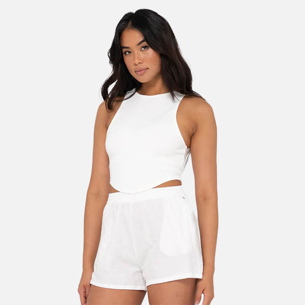 Rusty Vicky Curved Crop Tank - White