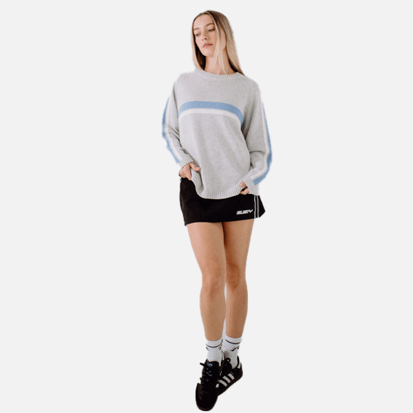 Rusty White Lines Crew Neck Knit - Grey Marle