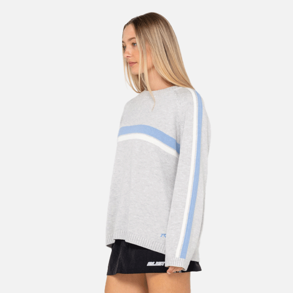 Rusty White Lines Crew Neck Knit - Grey Marle