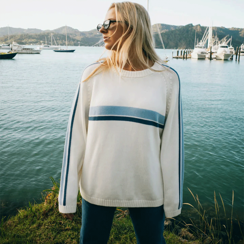 Rusty White Lines Long Sleeve Knit - Coconut Cream