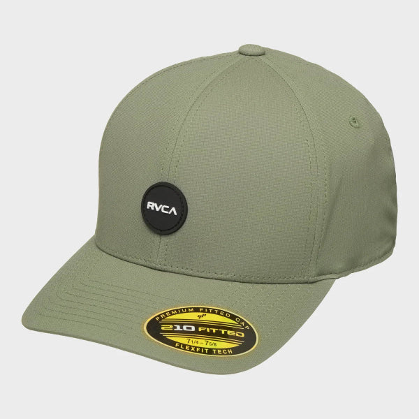 Green cap with RVCA logo on a light gray background