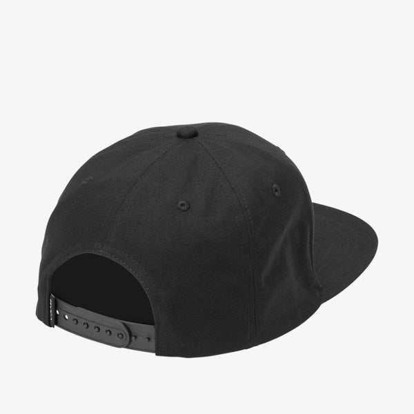 Black cap with a leather strap on a white background