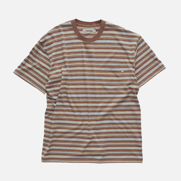S-Double Stripe Pocket Tee - Chocolate