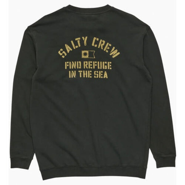 Black sweatshirt with gold text and logo on a white background