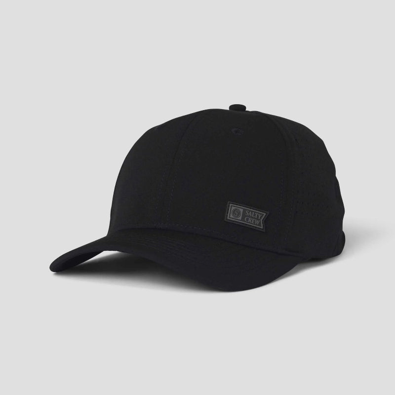 Black cap with a logo on a white background