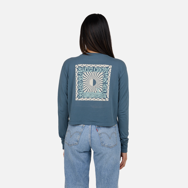 Salty Crew Optic Sea LS Crop Top - Fin Blue