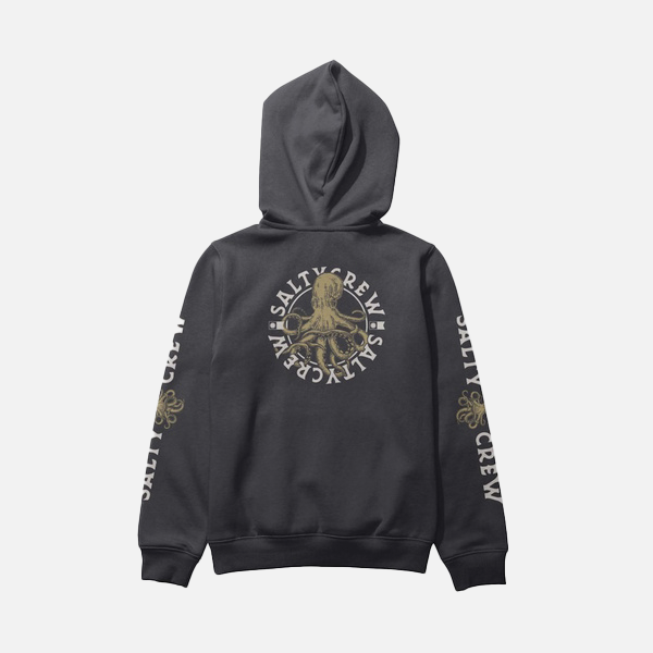 Black hoodie with Salty Crew logo on a white background