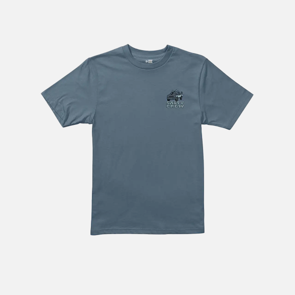 Blue t-shirt with a logo on a white background