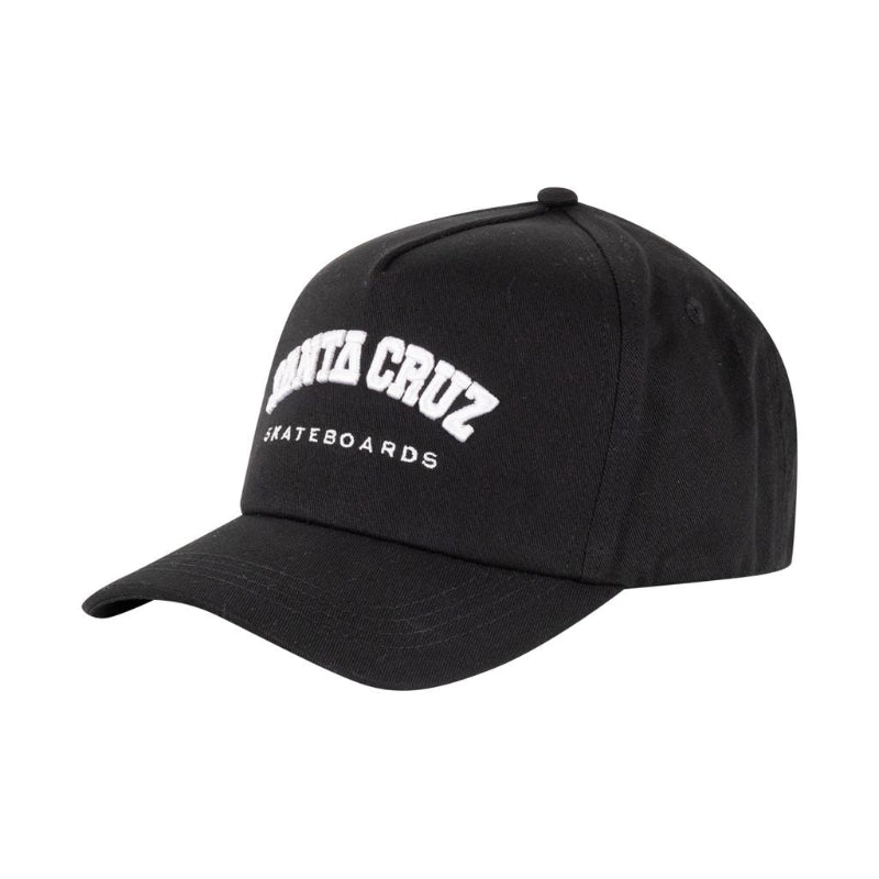 black baseball cap with white logo on a gray background
