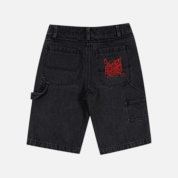 Santa Cruz Crossbone Dot Mono Baggy Jean Short - Washed Black