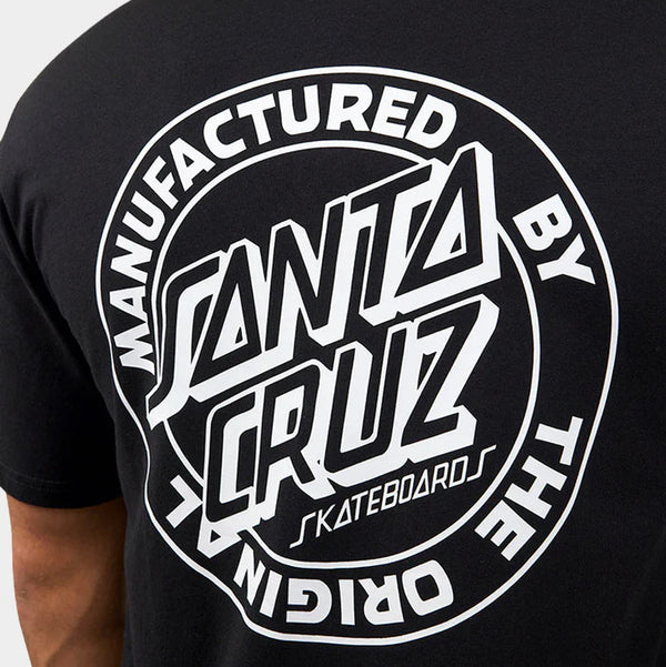 Black t-shirt with white 'Santa Cruz' logo on the back