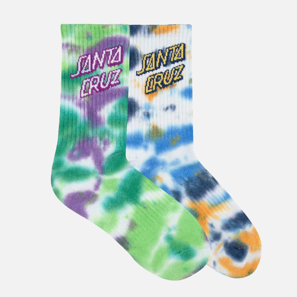 Santa Cruz Stack Strip Crew Sock 2 Pack - Blue Tiedye/Light Green