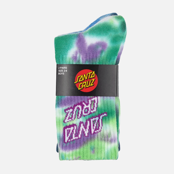 Santa Cruz Stack Strip Crew Sock 2 Pack - Blue Tiedye/Light Green