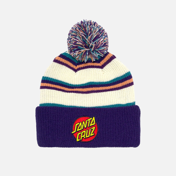 Santa Cruz Youth Classic Dot Patch Bobble Beanie - Cream Stripe