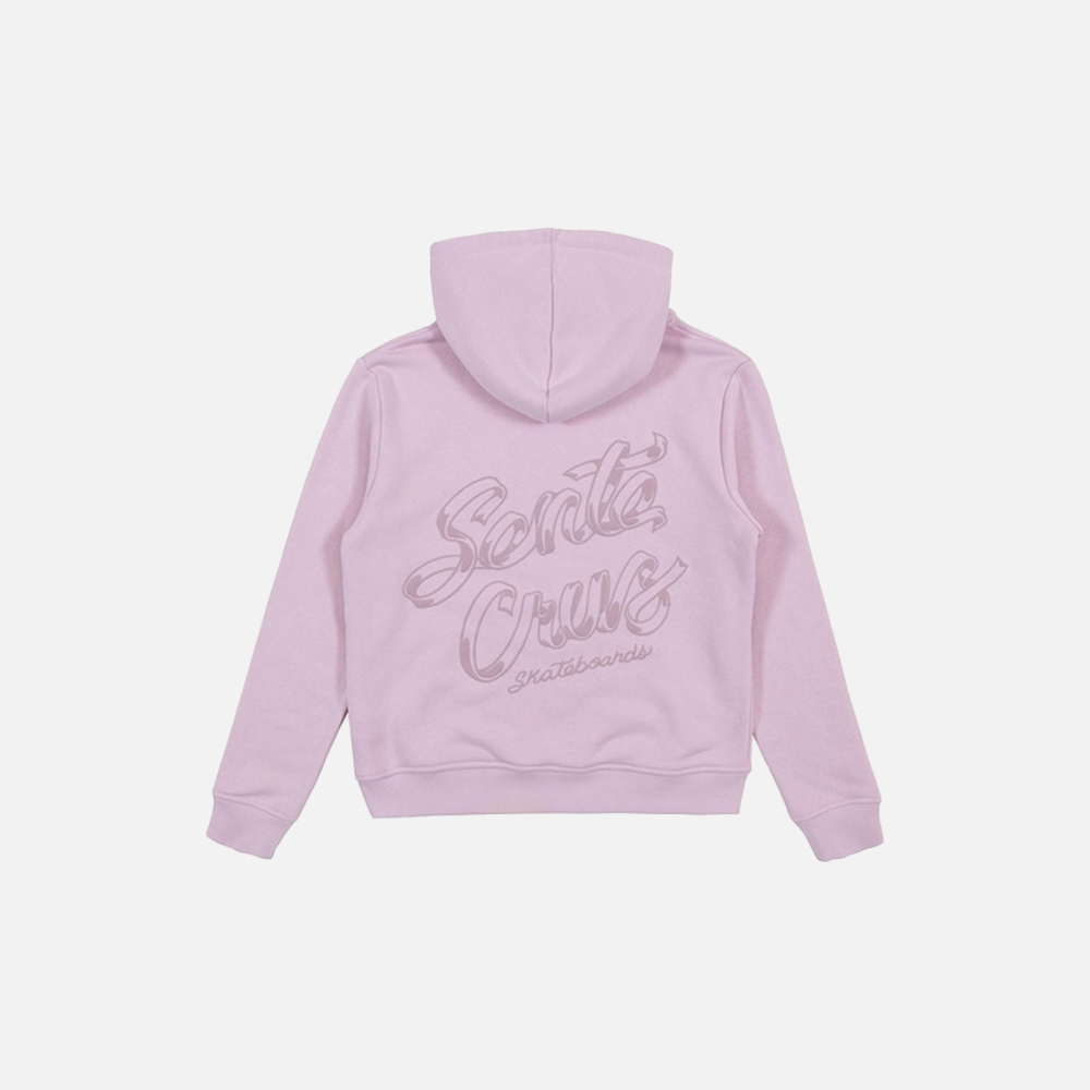 Light purple hoodie with 'Santa Cruz' logo on the back against a white background