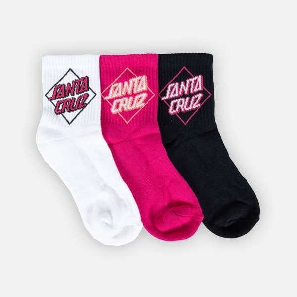 Santa Cruz Youth Simplified Solitaire Dot Mid Sock 3 Pack - White/Black/Pink