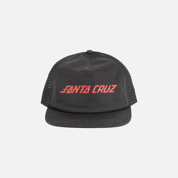 Black cap with red 'Santa Cruz' logo on a light gray background