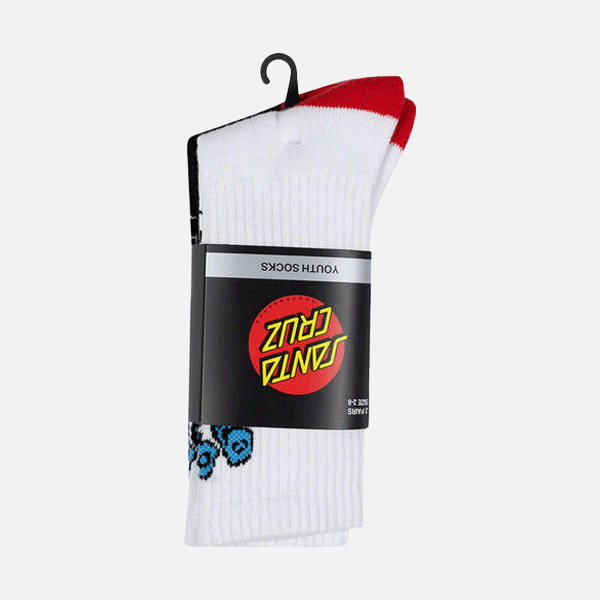 Santa Cruz Youth Opus Screaming Hand Long Crew Sock 2Pack - Black/White