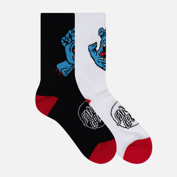 Santa Cruz Youth Opus Screaming Hand Long Crew Sock 2Pack - Black/White