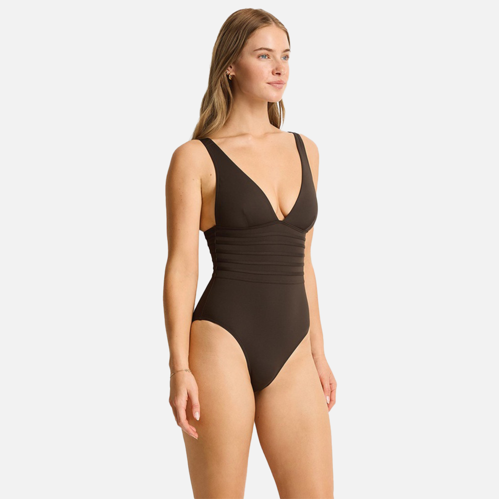 Sea Level De Luxe Plunge Longline One Piece - Espresso