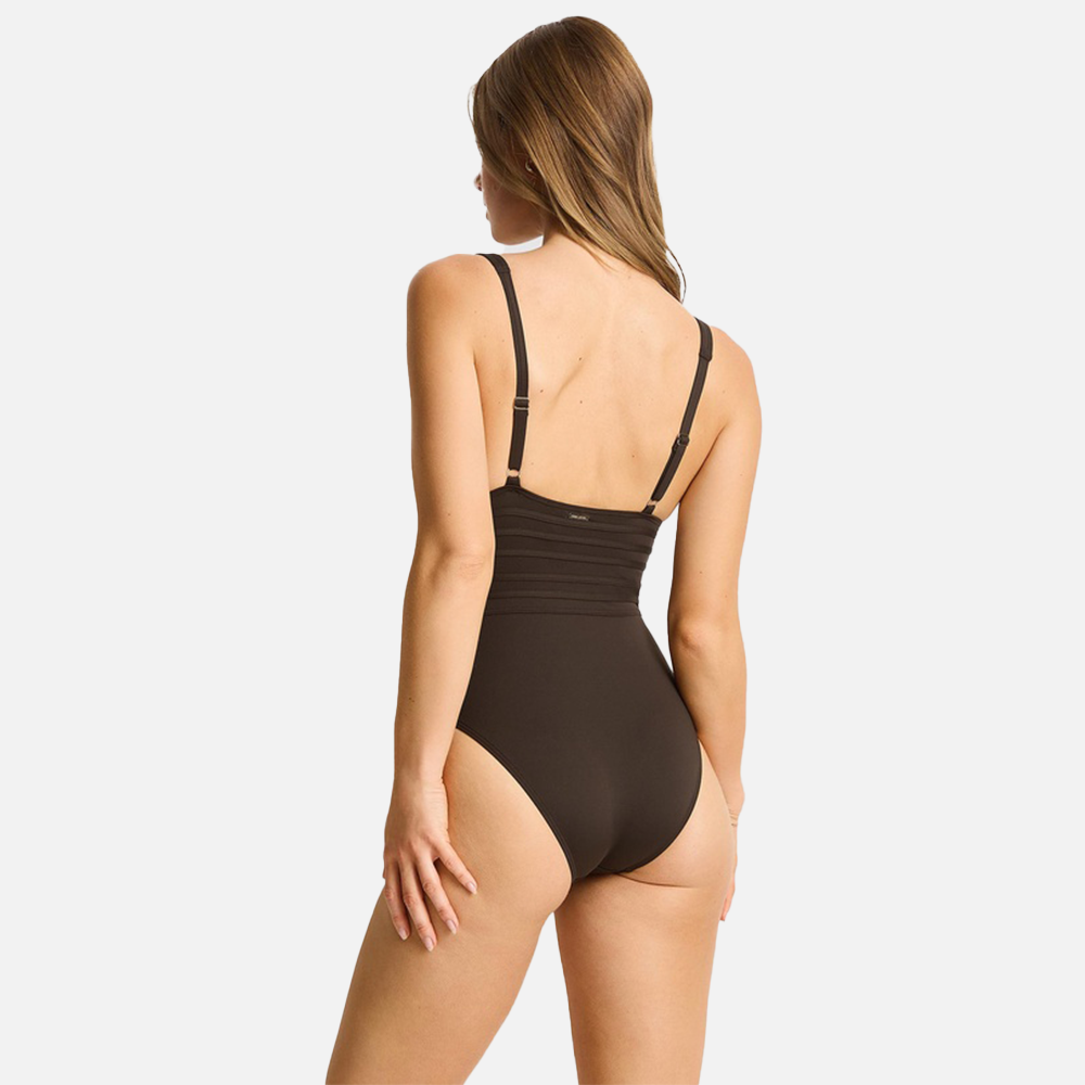 Sea Level De Luxe Plunge Longline One Piece - Espresso