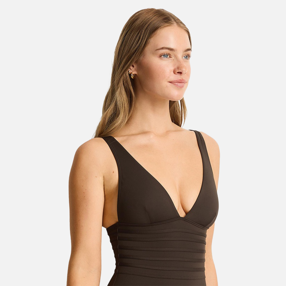 Sea Level De Luxe Plunge Longline One Piece - Espresso