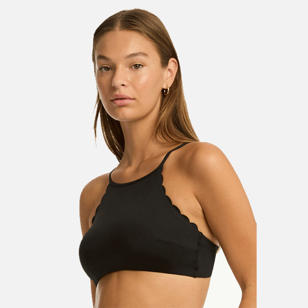 Sea Level Scalloped High Neck Top - Black