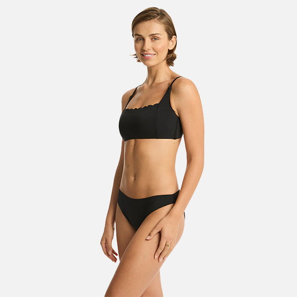 Sea Level Scalloped Square Neck Bralette - Black