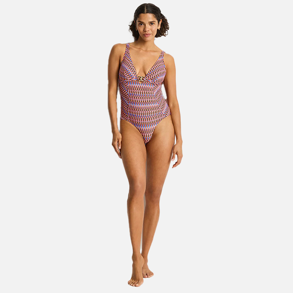 Sea Level Tessera Chain Link Longline One Piece - Blue