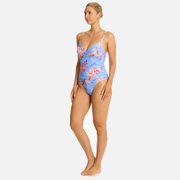 Sea Level Cross Front Scoop Back One Piece- Light Blue