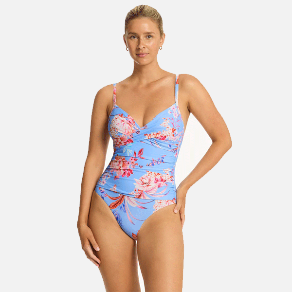 Sea Level Cross Front Scoop Back One Piece- Light Blue