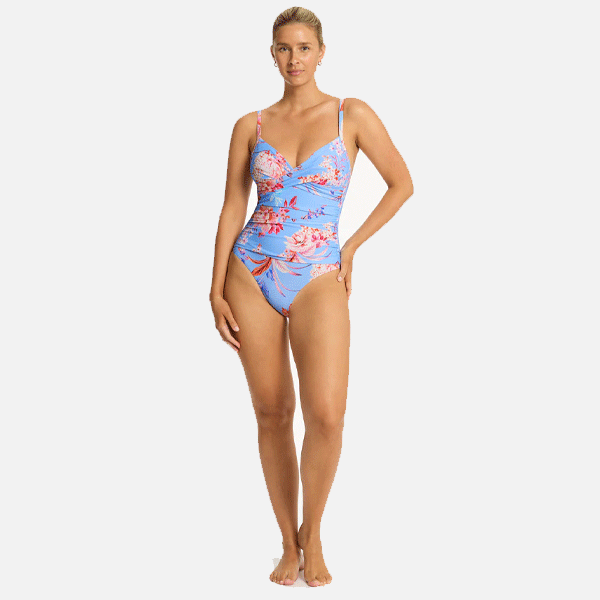 Sea Level Cross Front Scoop Back One Piece- Light Blue