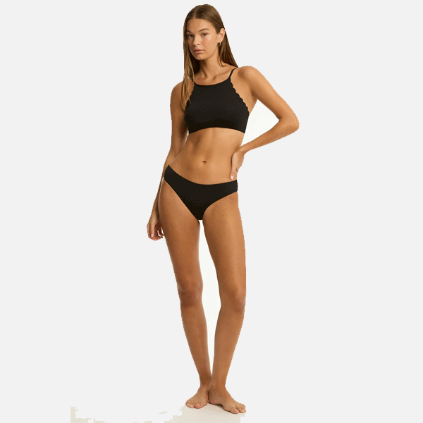 Sea Level Scalloped High Neck Top - Black