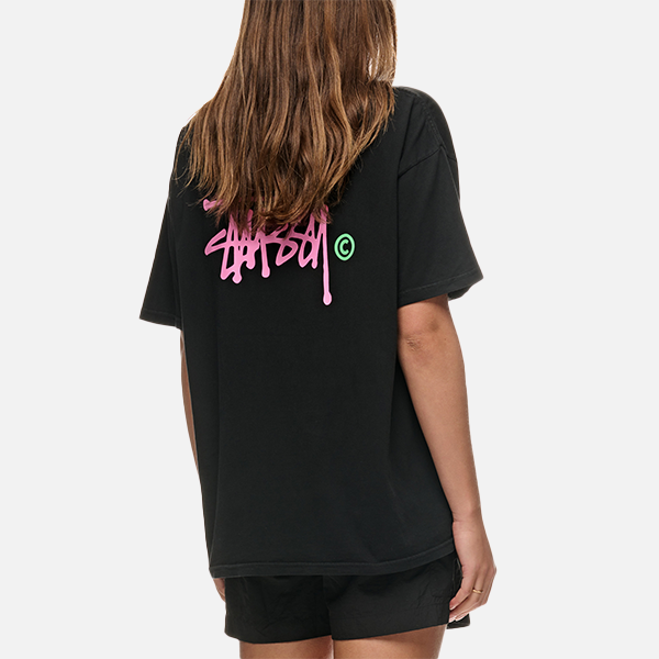 Stussy Graffiti Pigment Relaxed Tee - Pigment Black/Pink