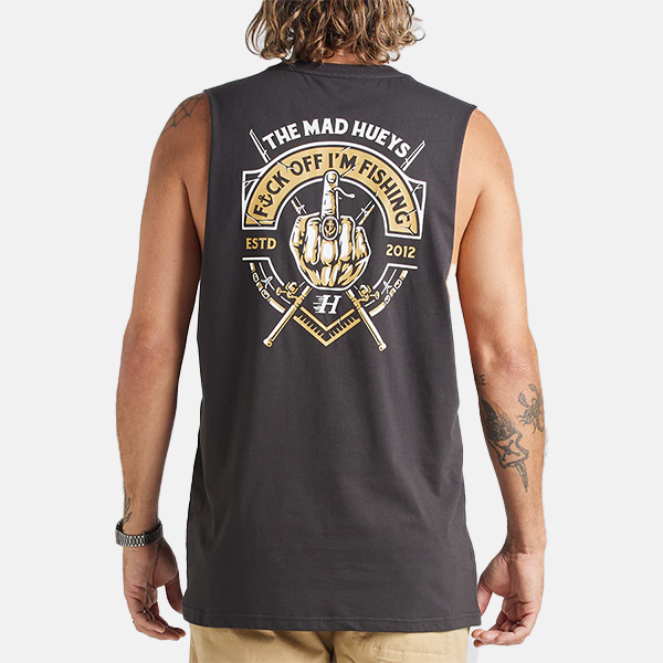 The Mad Huey's FK Off I'm Fishing Muscle - Vintage Black