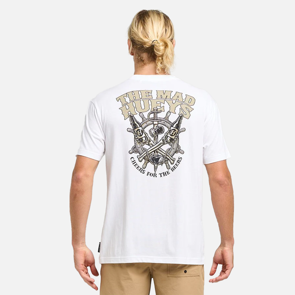 The Mad Hueys Ship Wheel Beers Tee - White
