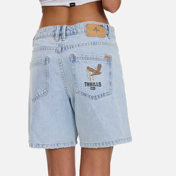 Thrills Billie Low Rise Baggy Embro Short- Serenity blue