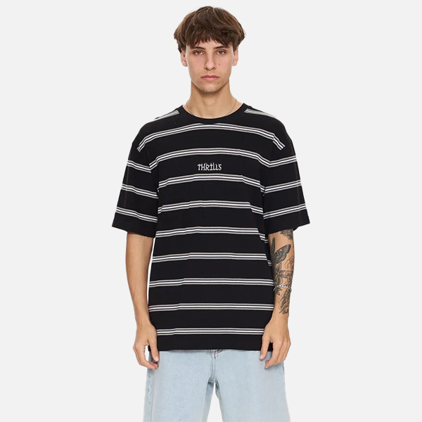 Thrills Eyes In The Grass  Pique Stripe Oversize Fit Tee Black
