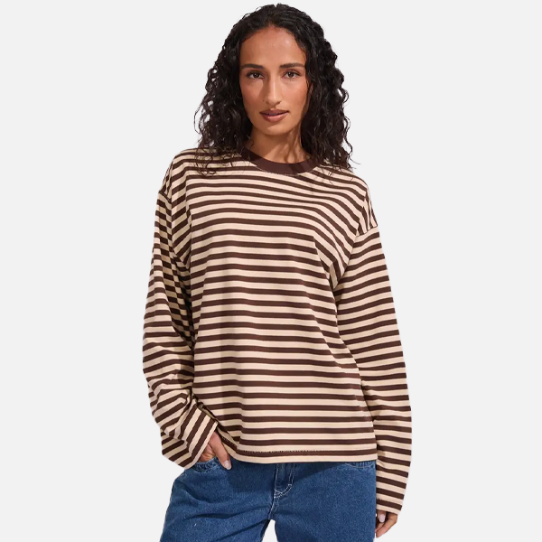 Thrills Muse Long Sleeve OS Tee - Butter Cream Stripe