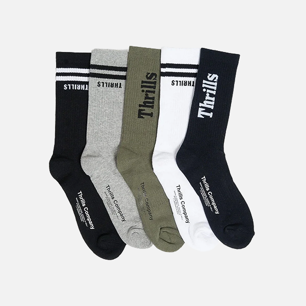 Thrills Minimal Thrills 5 pack socks - Black/White/Army Green/Grey