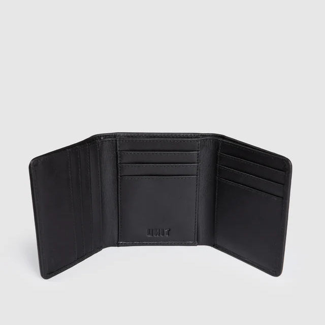 Unit Compact Leather Tri Fold Wallet - Black