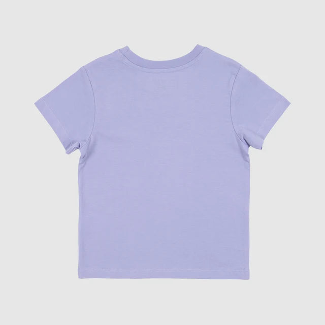 A light purple short-sleeve crewneck t-shirt shown from the back, laid flat against a light gray background.