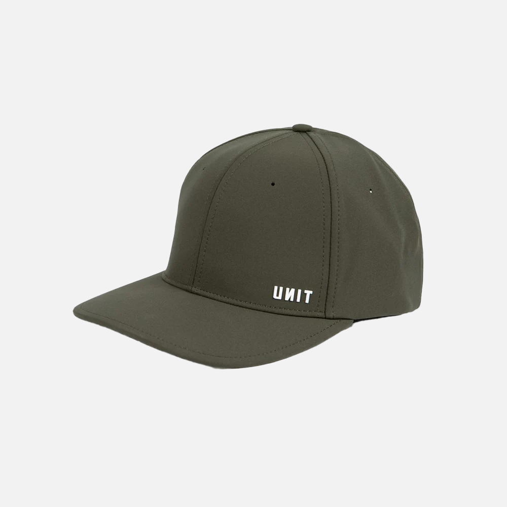 Purple cap with a small unit branding embroidered design on a white background
